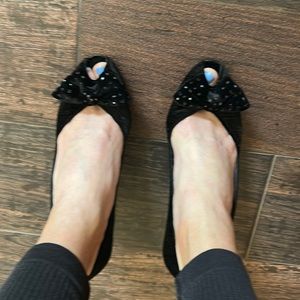 Black velvet pumps with some bling! Classic Stuart Weitzman. Very comfy!